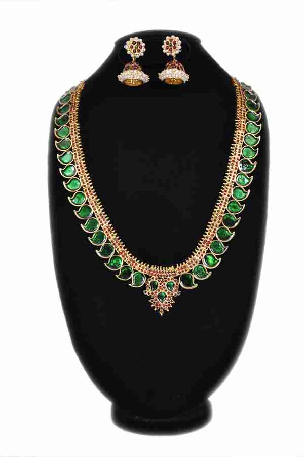 bharatanatyam jewellery Brass Gold plated Green Jewellery Set Price in India Buy bharatanatyam jewellery Brass Gold plated Green Jewellery Set Online at Best Prices in India Flipkart