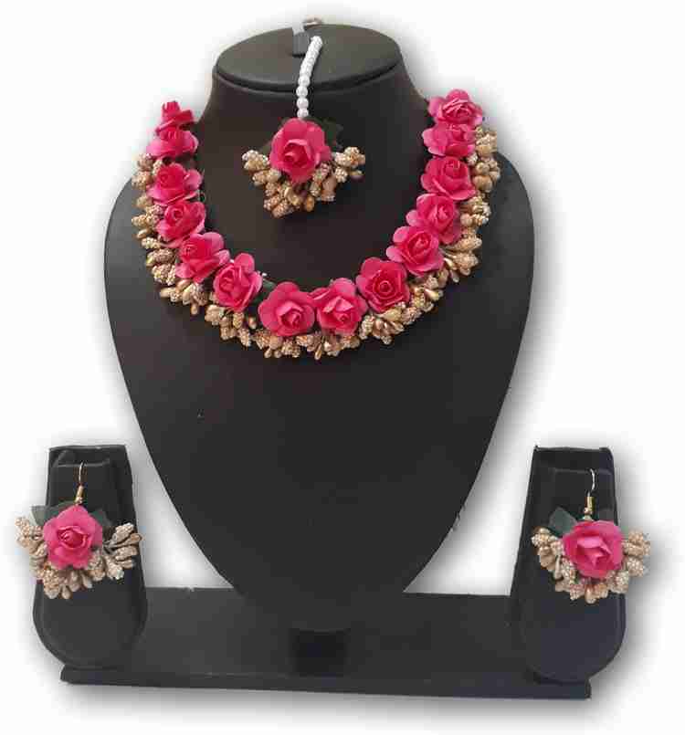 vRINDA Floral Jewellery Plastic Pink Yellow Jewellery Set Price