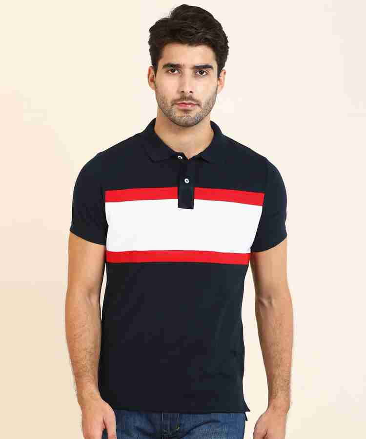 TOMMY HILFIGER Colorblock Men Polo Neck Red White Black T Shirt