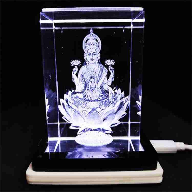 GONDGET God Lakshmi 3D Car Crystal With LED Light Base 10x6x6