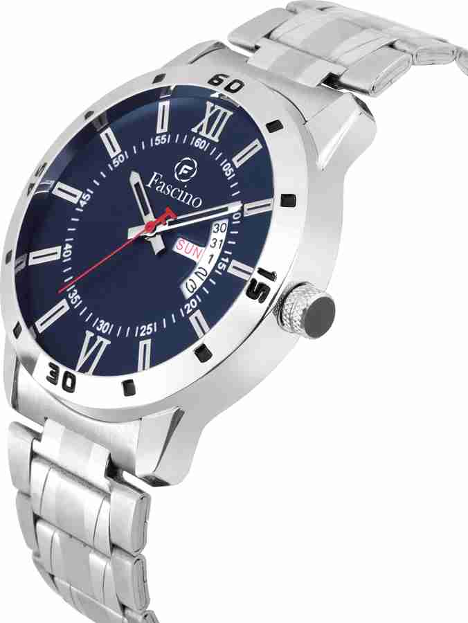 fascino Round Watch With Day Date Blue Dial Stainless Steel Belt FCW 1467 SL Analog Watch For Men Buy fascino Round Watch With Day Date Blue Dial Stainless Steel Belt