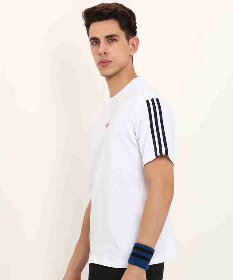 ADIDAS ORIGINALS Striped Men Round Neck White Black T Shirt Buy