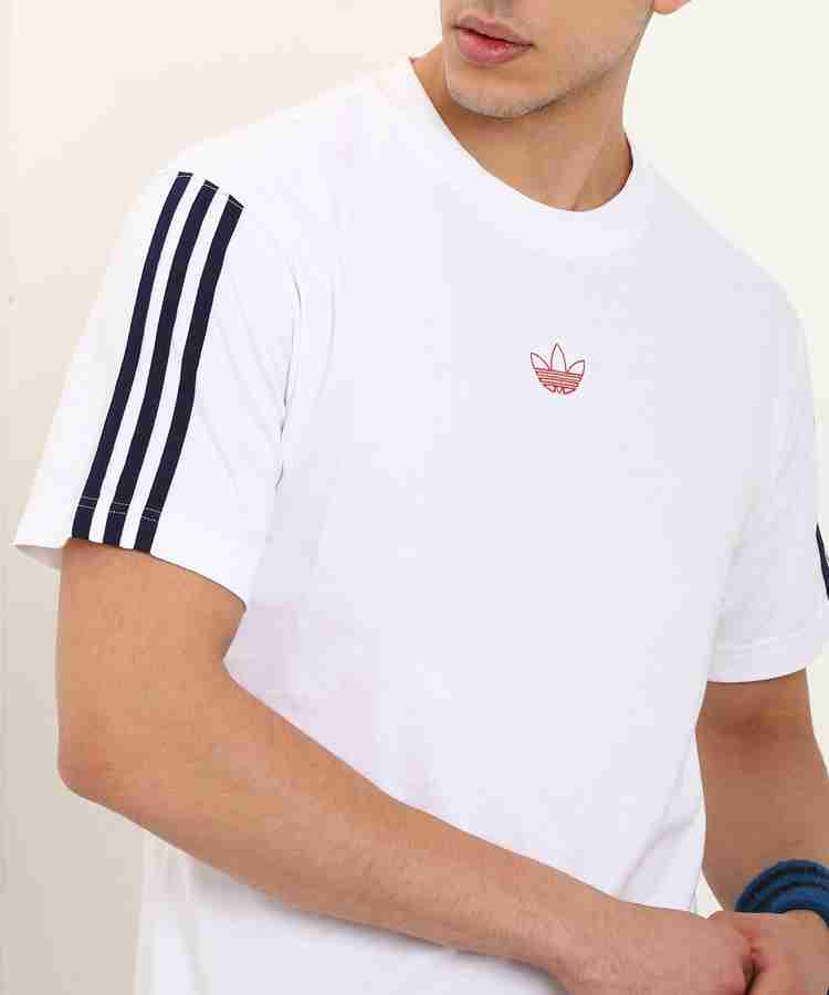 ADIDAS ORIGINALS Striped Men Round Neck White Black T Shirt Buy