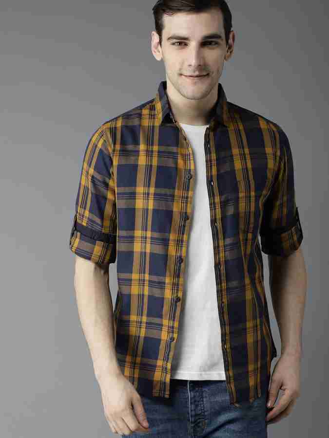 Yellow blue check hot sale shirt