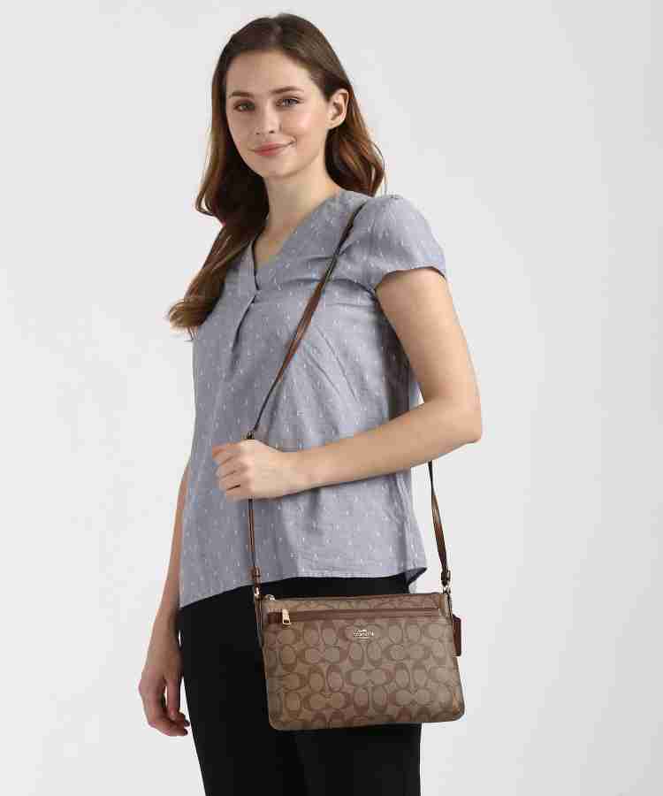 COACH Brown Sling Bag Signature Crossbody Handbag Khaki Price in India Flipkart