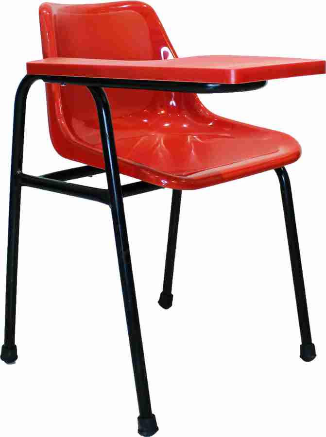 Finch Fox Student Chair with Glossy Seat Writing Pad Heavy 1 Inch Pipe Anti Skid Buffer in Flash Red Glossy Color with 1 Year Warranty Set of 4 NA Study Arm