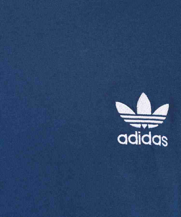 ADIDAS ORIGINALS Striped Men Round Neck White Blue T Shirt