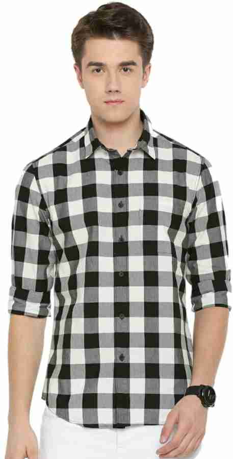 white and grey check shirt