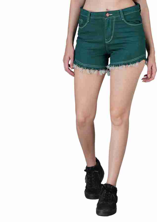 Dark green denim shorts hotsell