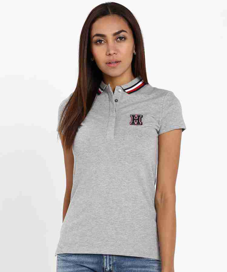 TOMMY HILFIGER Solid Women Polo Neck Grey T Shirt Buy TOMMY HILFIGER Solid Women Polo Neck Grey T Shirt Online at Best Prices in India Flipkart