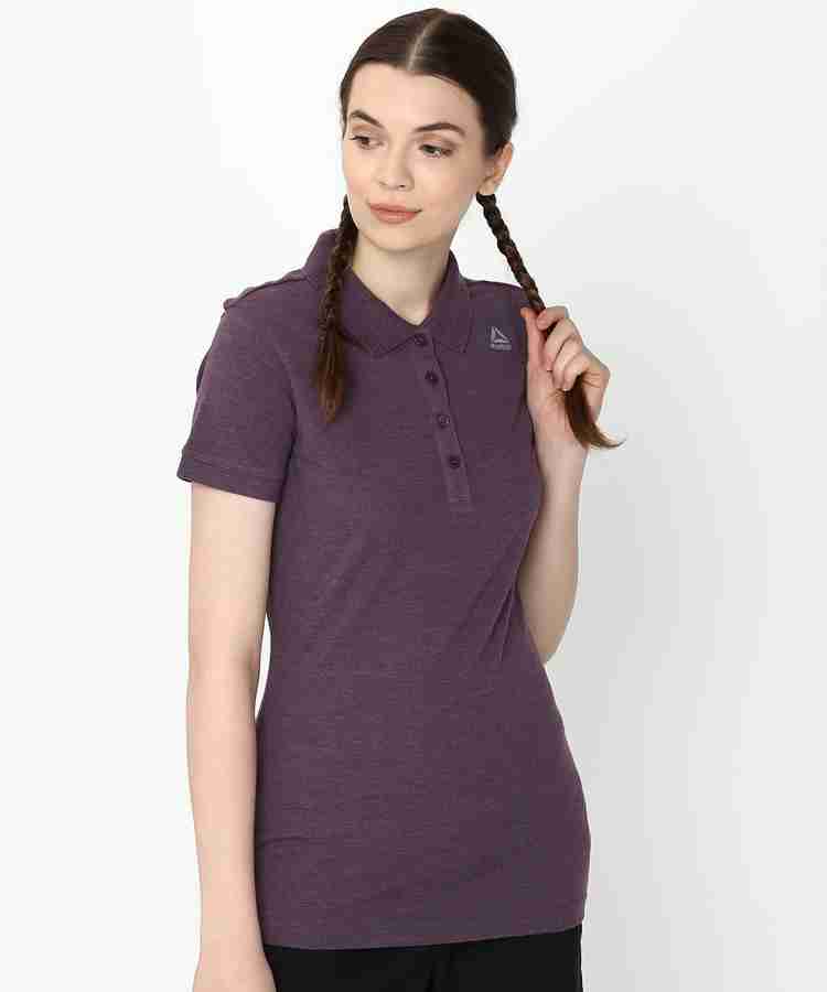 REEBOK Solid Women Polo Neck Purple T Shirt