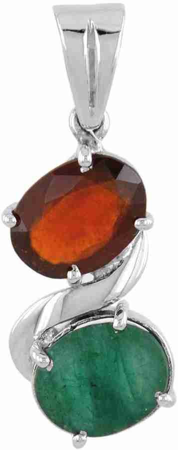 Gems Jewels Online 4.25 Carat Emerald Garnet Silver Garnet Emerald Stone Pendant Set