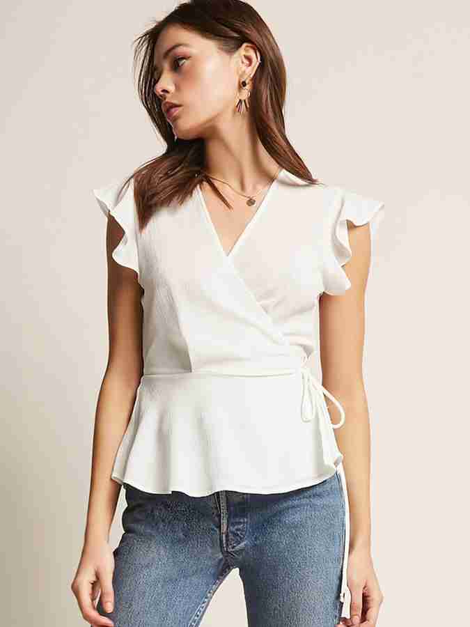 White ruffle shirt forever 21 on sale