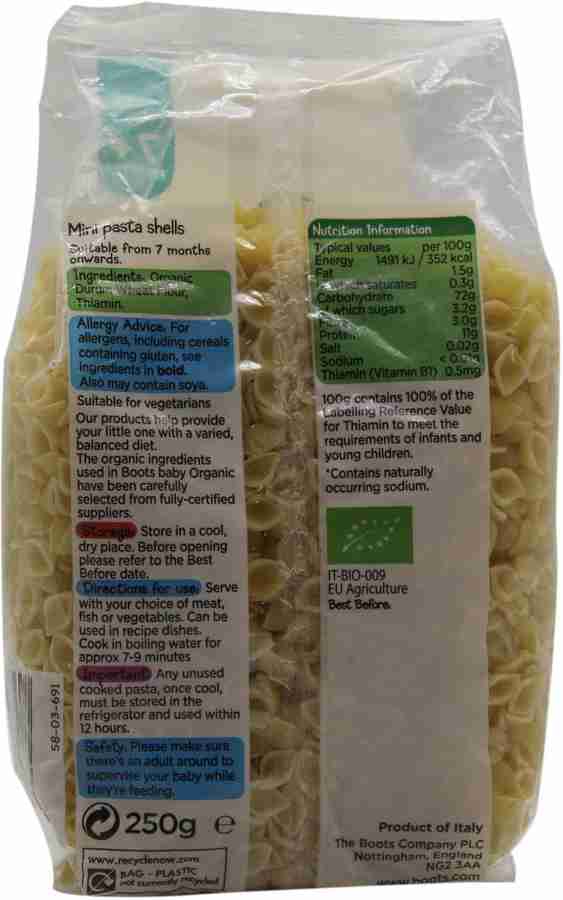 Boots Baby Organic Mini Pasta Shells 250g Shell Pasta Price in