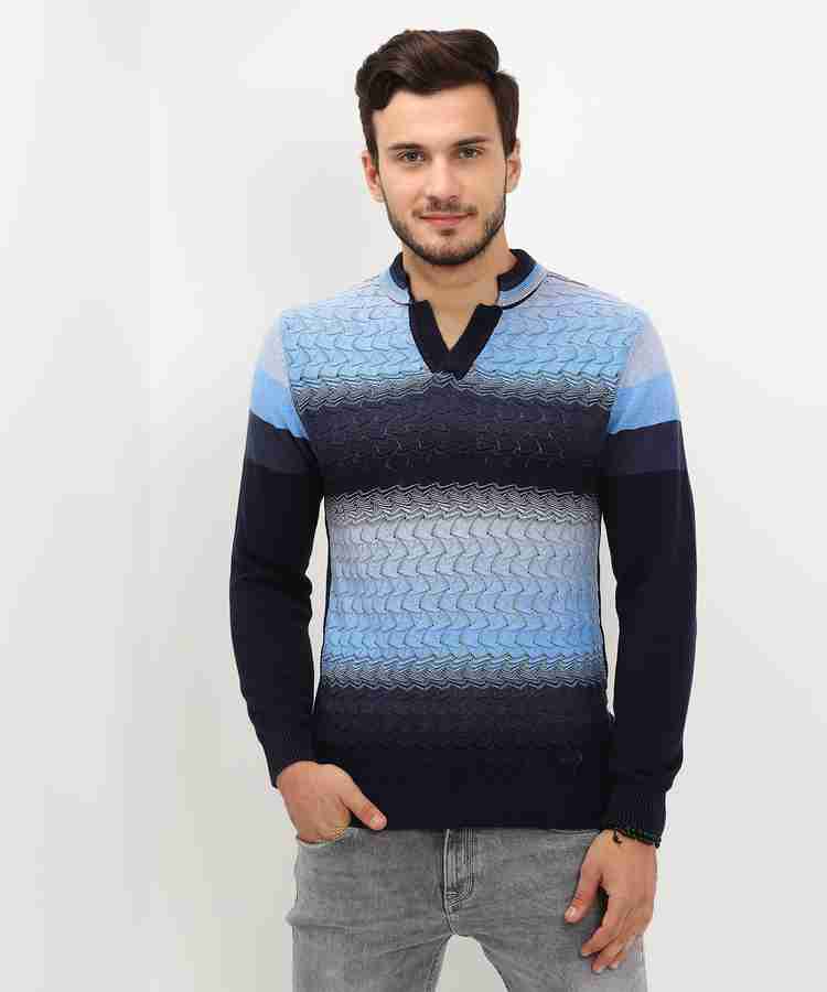 Fort Collins Self Design V neck Casual Men Blue Sweater Buy Fort