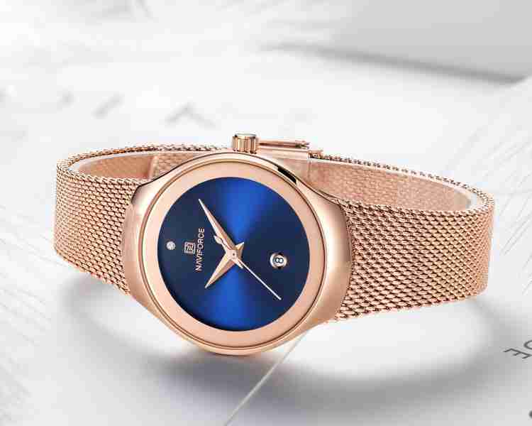 NAVIFORCE Genuine Women Luxury Brand Fashion Casual Ladies Quartz Wristwatch Rose Gold Blue Dial Stainless Steel Mesh Strap Girl Watch Analog Watch For Women Buy NAVIFORCE Genuine Women Luxury Brand