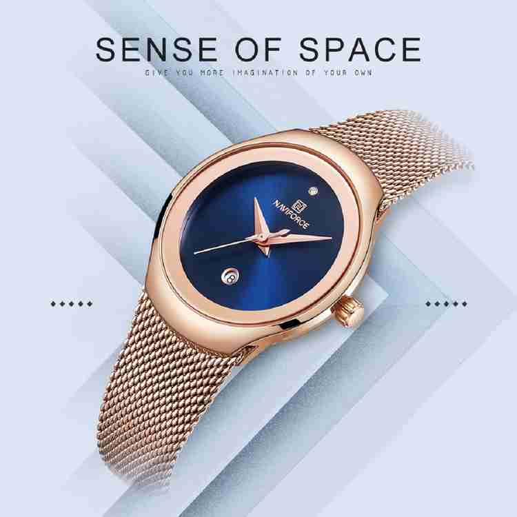 NAVIFORCE Genuine Women Luxury Brand Fashion Casual Ladies Quartz Wristwatch Rose Gold Blue Dial Stainless Steel Mesh Strap Girl Watch Analog Watch For Women Buy NAVIFORCE Genuine Women Luxury Brand