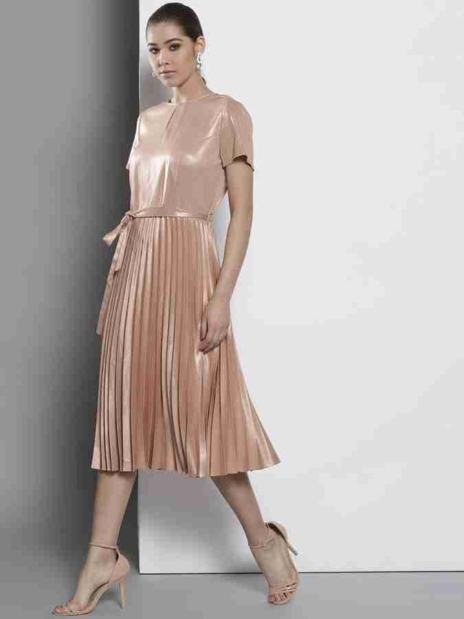 DOROTHY PERKINS Women Pleated Beige Dress Buy DOROTHY PERKINS