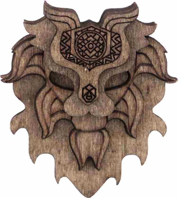 Wooden store lion brooch
