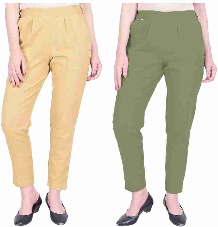 Buy Neelo Kurti Regular Fit Cotton Trouser Pants for  Women(Green-Beige003-S) at