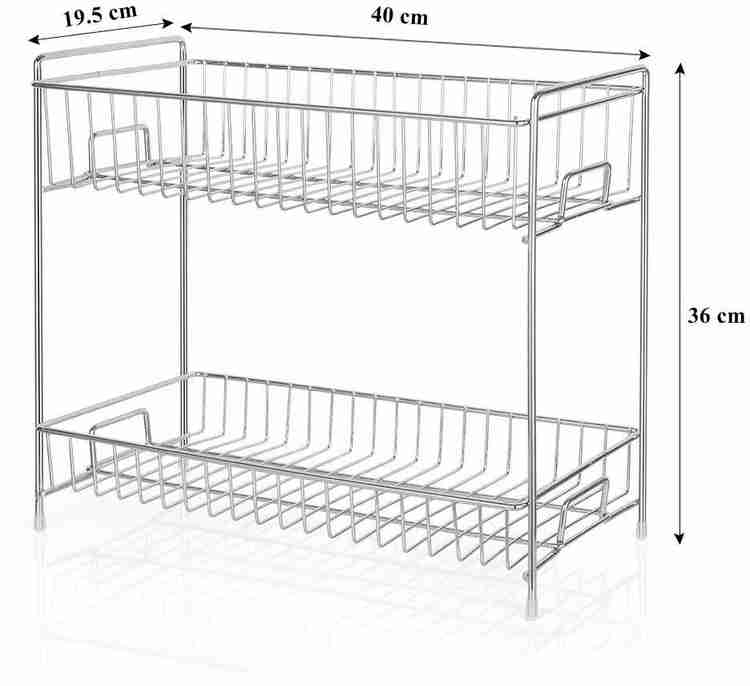 IMPULSE Plate Kitchen Rack Iron Stainless Steel 2 Tier Kitchen Rack Spice Shelf Kitchen Pantry Storage Organizer Silver Chrome