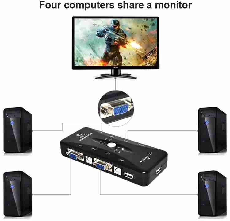Tobo 4 Port USB 2.0 KVM VGA Switch Box Adapter for PC Keyboard