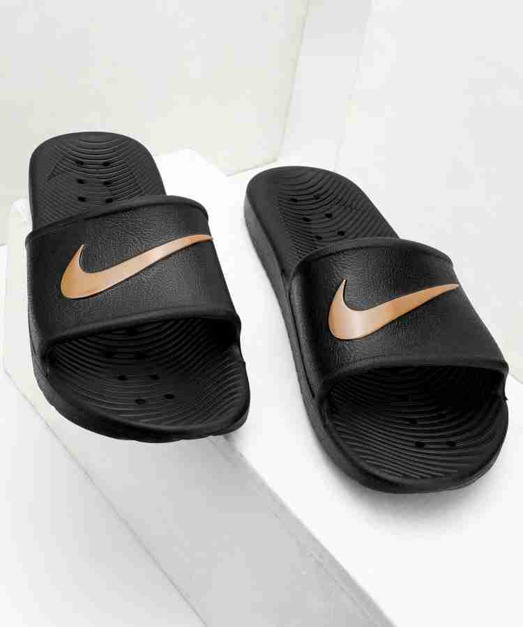 Nike black cheap and gold slides