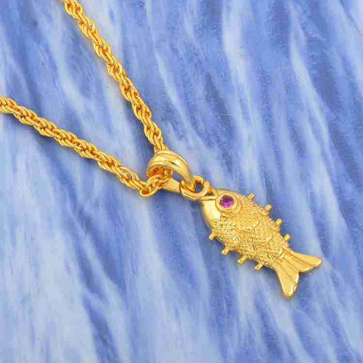morir Gold Plated Fish with Ruby Eyes Animal Fish Rope Chain