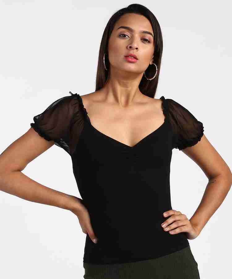 FOREVER 21 Casual Puff Sleeve Solid Women Black Top Buy FOREVER 21 Casual Puff Sleeve Solid Women Black Top Online at Best Prices in India Flipkart