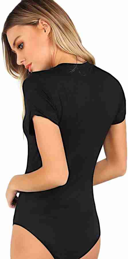 ELEVANTO Basic Solids Women Black Bodysuit