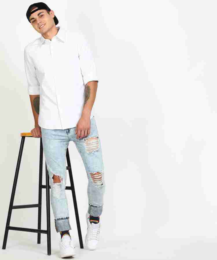 Calvin Klein Jeans Men Striped Casual White Shirt - Buy Calvin Klein Jeans  Men Striped Casual White Shirt Online at Best Prices in India