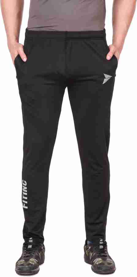 Fitinc Men's Polyester and Lycra Track Pants with 2 Side Zipper Pockets and  Logo