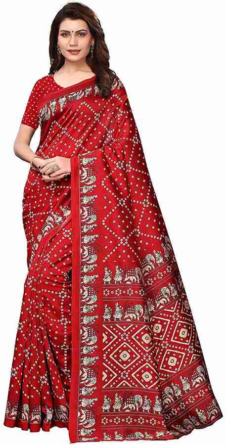 Buy lavni fashion Printed Ikkat Art Silk Red Sarees Online Best Price In India Flipkart