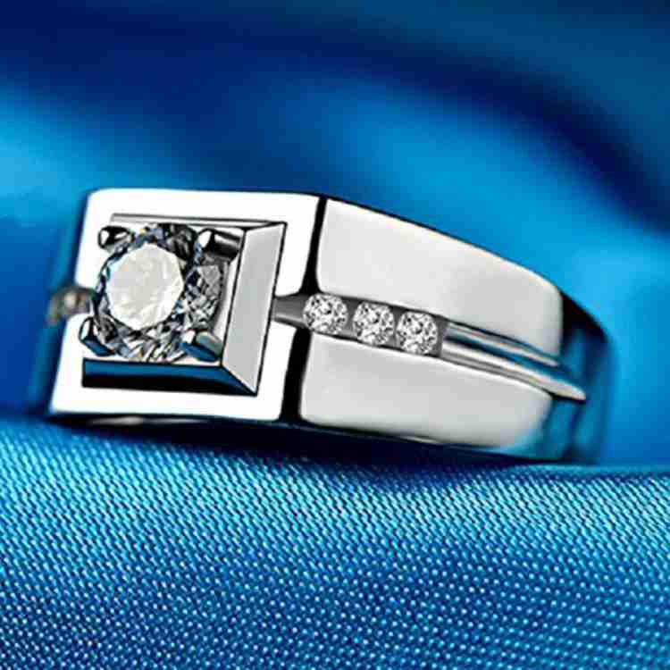 MYKI Exclusive Limited Edition Sterling Silver Swarovski Solitaire  Adjustable Rings For Men & Boys Stainless Steel Cubic Zirconia Silver  Plated Ring