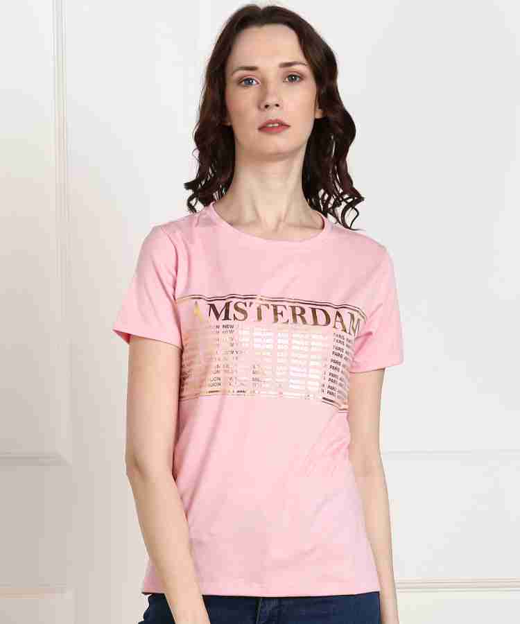 Honey By Pantaloons Printed Women Round Neck Pink T-Shirt - Buy