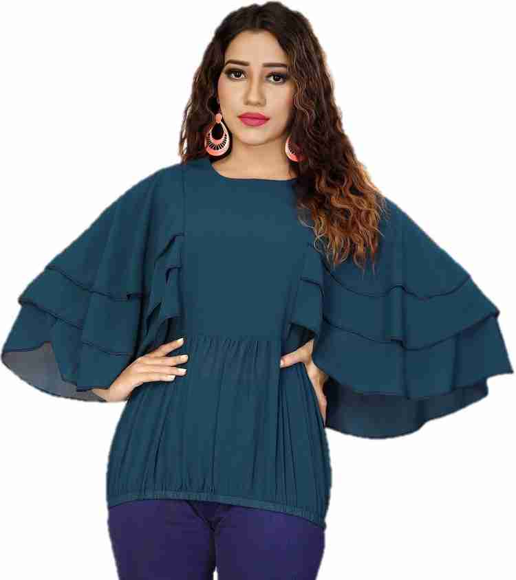 KURTI STYLE WORLD Casual Butterfly Sleeve Solid Women Blue Top Buy KURTI STYLE WORLD Casual Butterfly Sleeve Solid Women Blue Top Online at Best Prices in India Flipkart