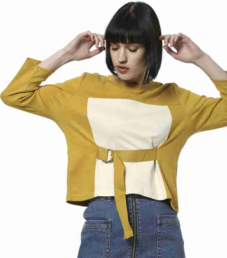 ONLY Solid Women Square Neck Yellow T-Shirt - Buy ONLY Solid Women Square  Neck Yellow T-Shirt Online at Best Prices in India