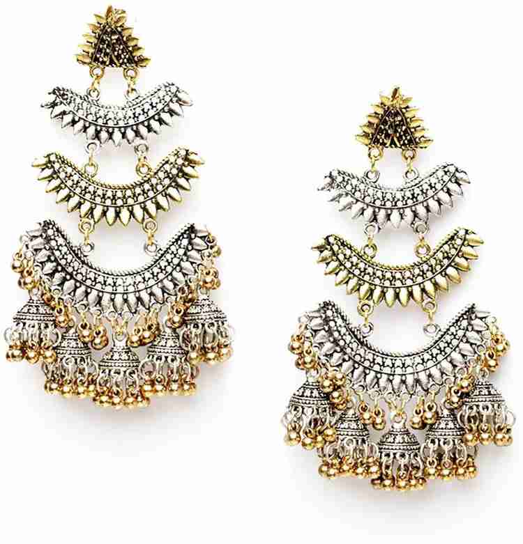 Flipkart Buy Bevy Pearls Bevy Pearls Naira Inspired Earrings Beautiful Long Oxidised Dual Tone Earrings with Jhumka Traditional Chandbali Earrings for Women Stylish latest Earrings for Girls Metal...