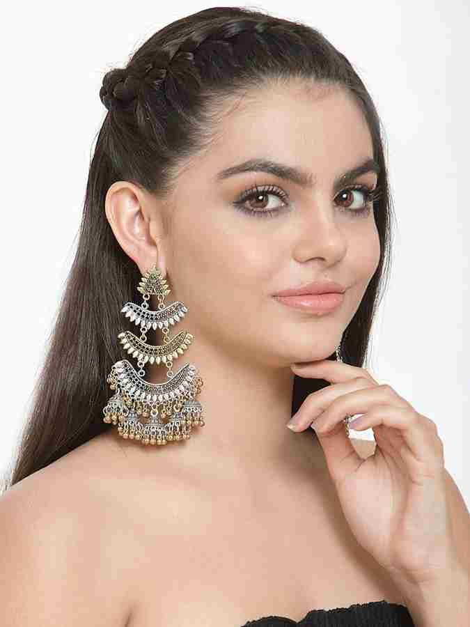 Flipkart Buy Bevy Pearls Bevy Pearls Naira Inspired Earrings Beautiful Long Oxidised Dual Tone Earrings with Jhumka Traditional Chandbali Earrings for Women Stylish latest Earrings for Girls Metal...