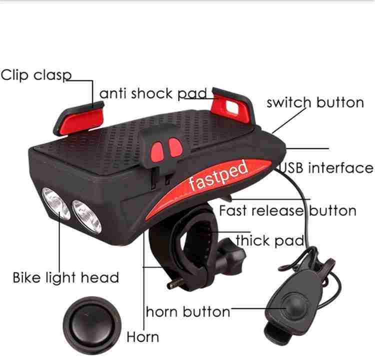 FASTPED Bicycle USB Rechargeable Led Bicycle Light with Horn and Mobile Holder Bicycle Phone Holder Price in India Buy FASTPED Bicycle USB Rechargeable Led Bicycle Light with Horn and Mobile Holder