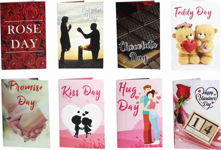 CTW Valentine Week Greeting cards for Rose day Hug day Chocolate day Teddy day Promise day Propose day Kiss day Valentine day pack of 8 Greeting