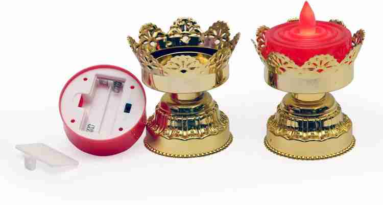 HomeFast Battery Operated Red Gold LED Bulb Lights Diya Deep