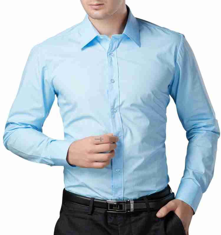 FabTag - Being Fab Men Solid Casual Blue Shirt - Buy Sky Blue FabTag - Being  Fab Men Solid Casual Blue Shirt Online at Best Prices in India