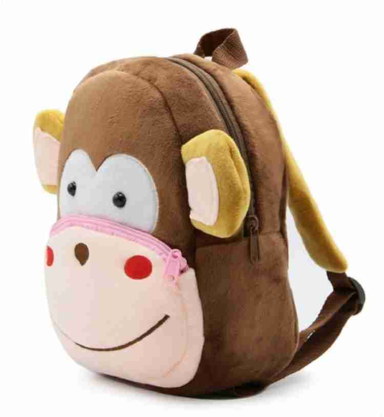 HappyChild Brown Monkey Bag Small 10 L Backpack School Bag For Kids Soft Plush Backpack For Small Kids Nursery Bag Kids Gift Age 2 to 6 Years Nursery Play School Plush Bag