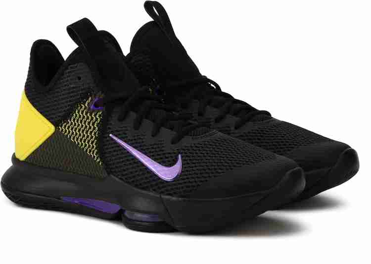 Purple and black lebrons hot sale