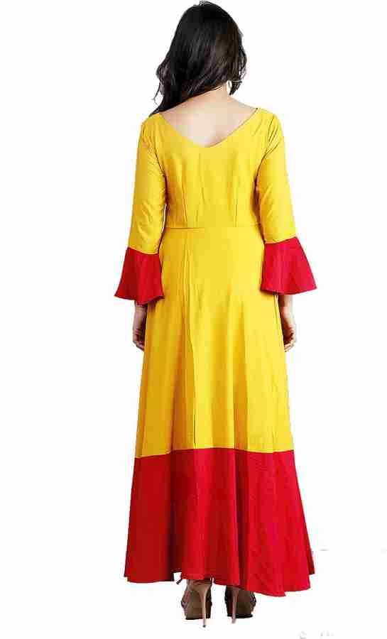 Maroon and yellow dress deals