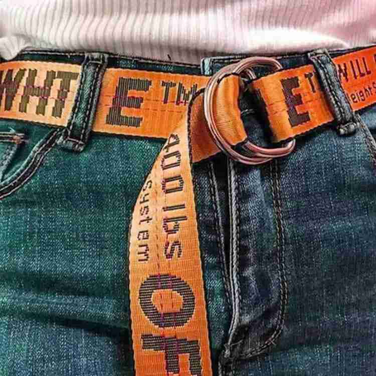 OFF Men & Women Casual Orange Fabric Reversible Belt ORANGE 