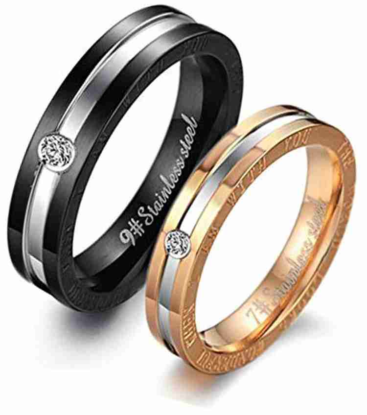Univocean Stainless Steel Couple Ring for Lovers Gold Black