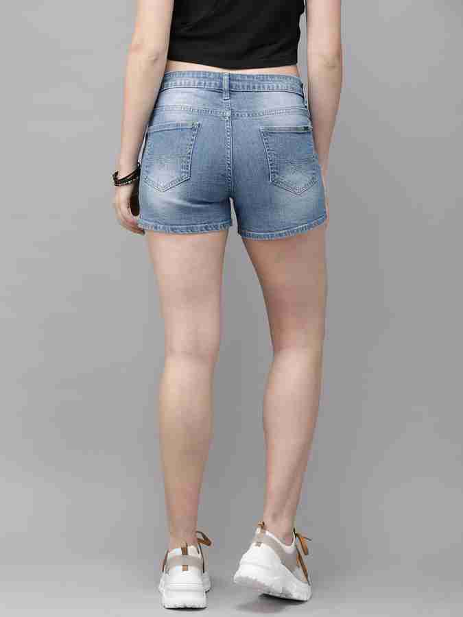 Roadster Solid Women Blue Denim Shorts Buy Roadster Solid Women