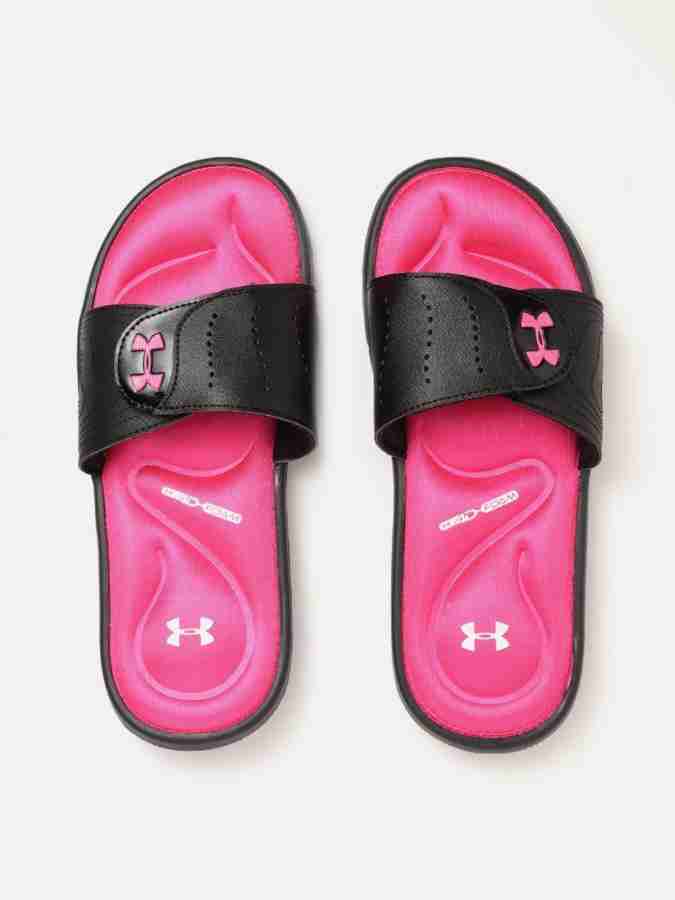 Pink and black outlet under armour slides